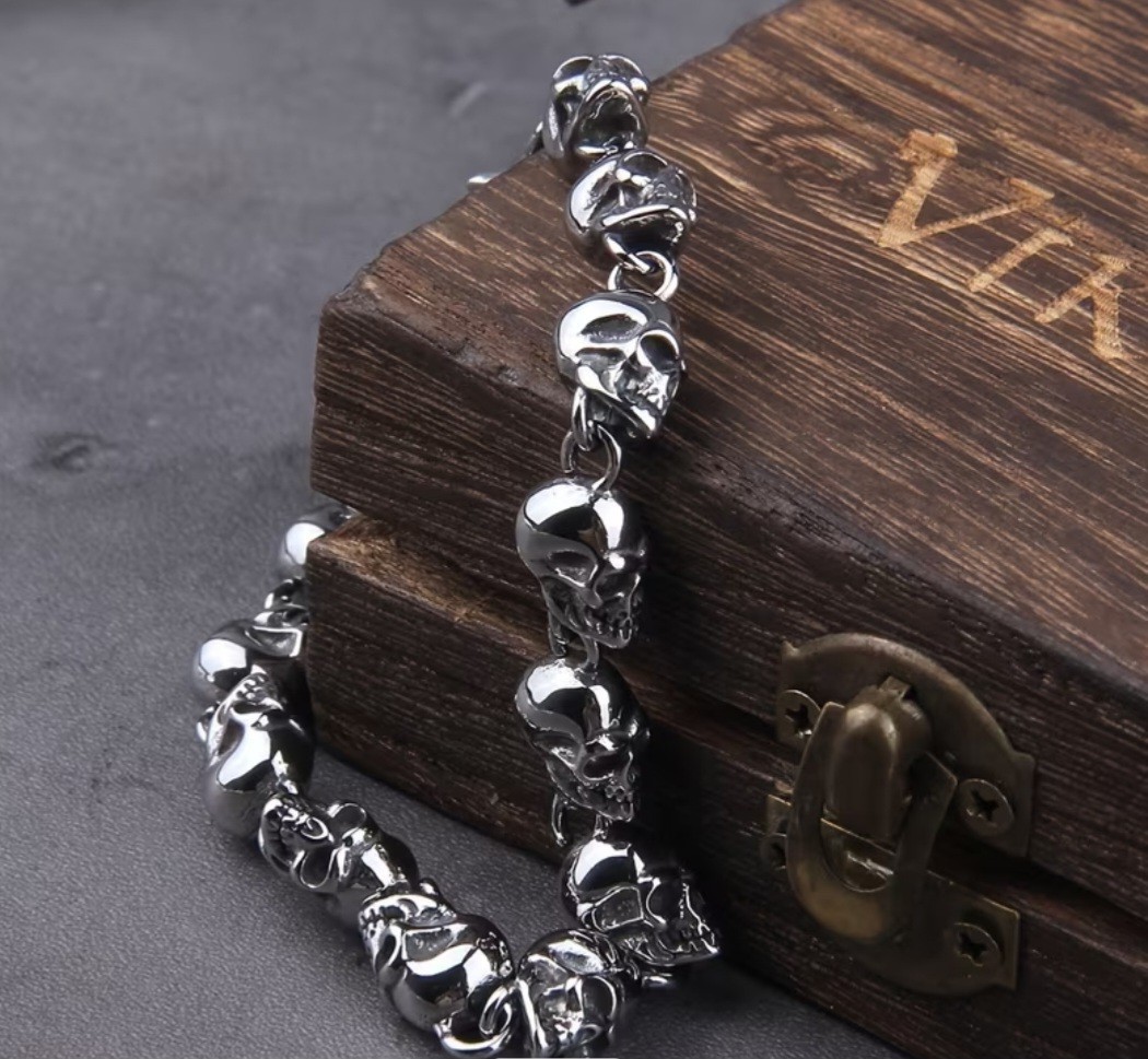 Men’s Stainless Steel Skull Bracelet Gift Unisex Free Shipping US Seller