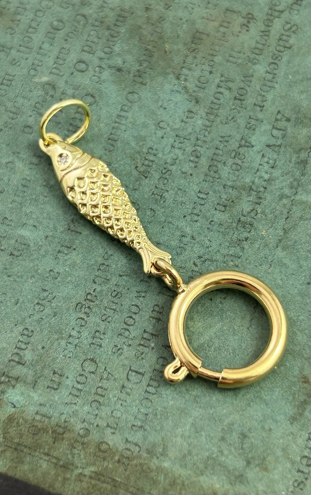 Fish Charm Holder Spring Ring Clasp Nautical Pendant Gold Plated Jewelry