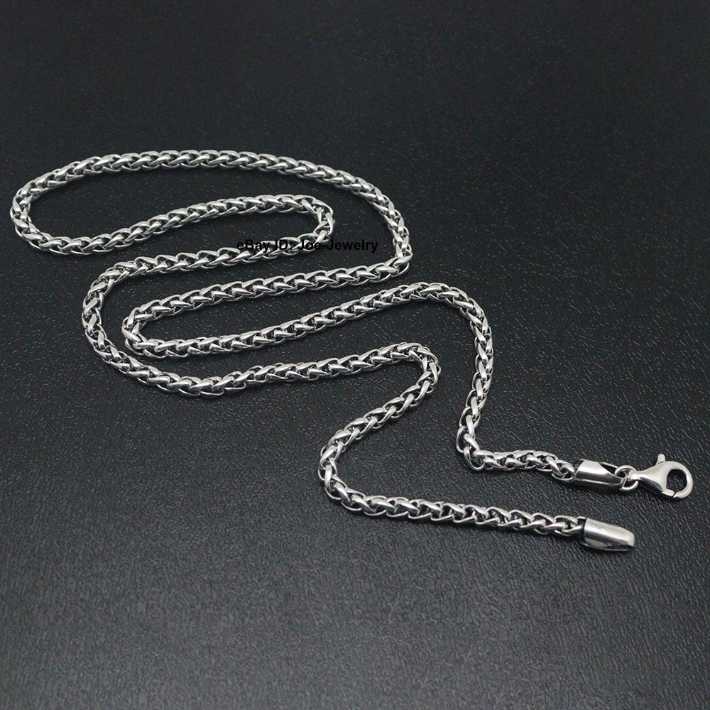 Real 925 Sterling Silver Men’s Necklace 4mm Round Wheat Link Chain 23.6inch