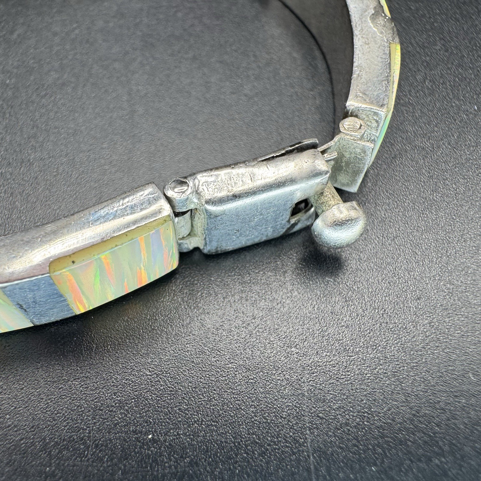 Mexico Opal And Sterling Bracelet Panel 14.8 Grams Size 7” See Details