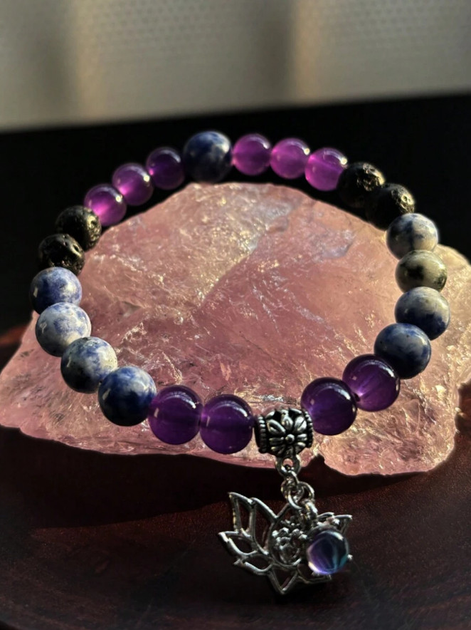 Chakra Healing Natural Stone Round Gemstone Lotus Energy Beads Bracelet Jewelry