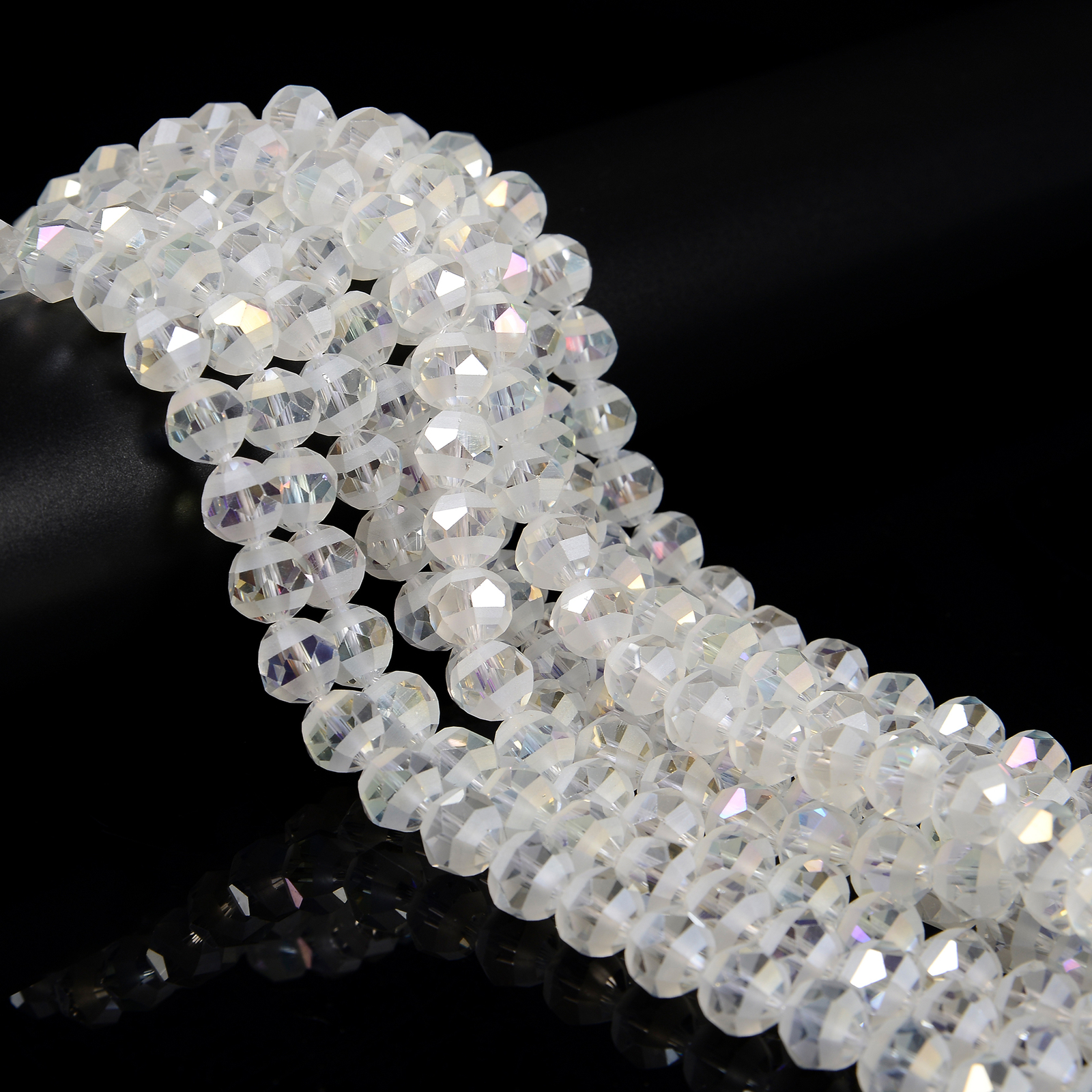 Clear AB Color Crystal Glass Matte Faceted Round Beads 8mm 10mm 12mm 15.5″Strand