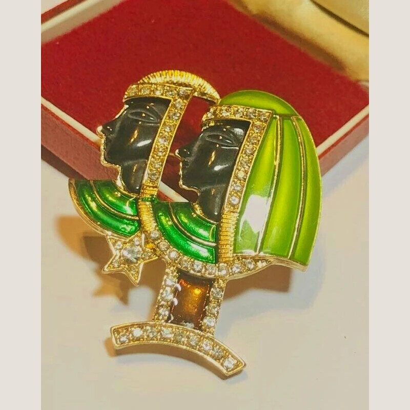 Vintage Style Egyptian Revival Cleopatra Pharaoh King Enamel & Crystal Brooch