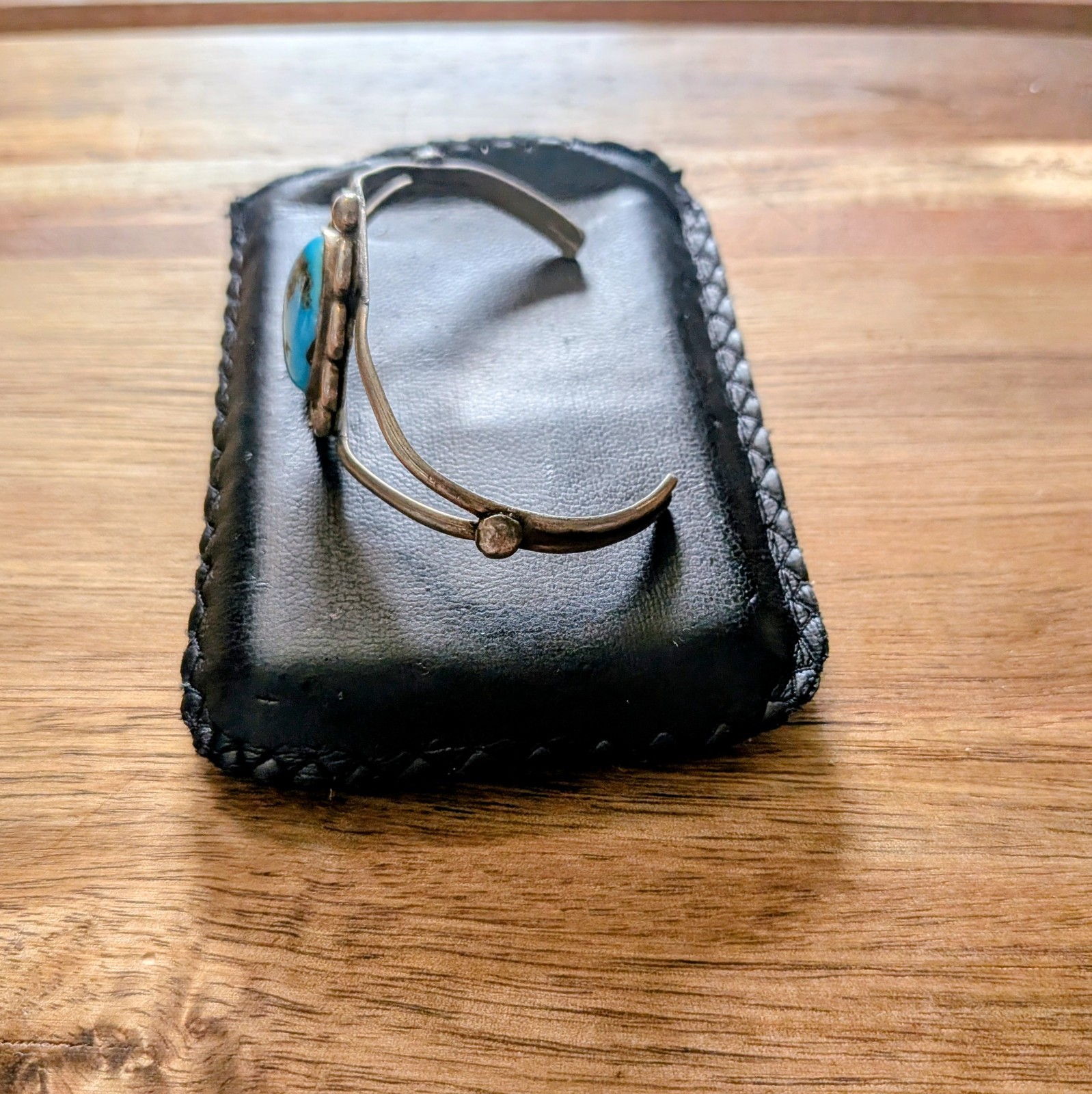 Unsigned Mid-century Navajo Split-Shank Bracelet with Natural Turquoise