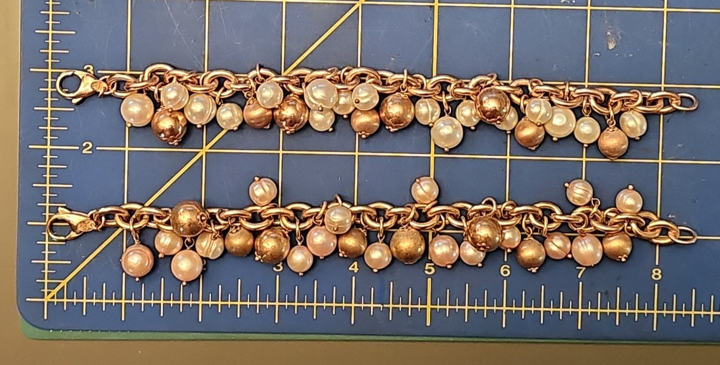 Lot Of 2 Honora 8″ Rose Gold/Bronze W/ Pink/White Cultured Pearl Bracelets Italy