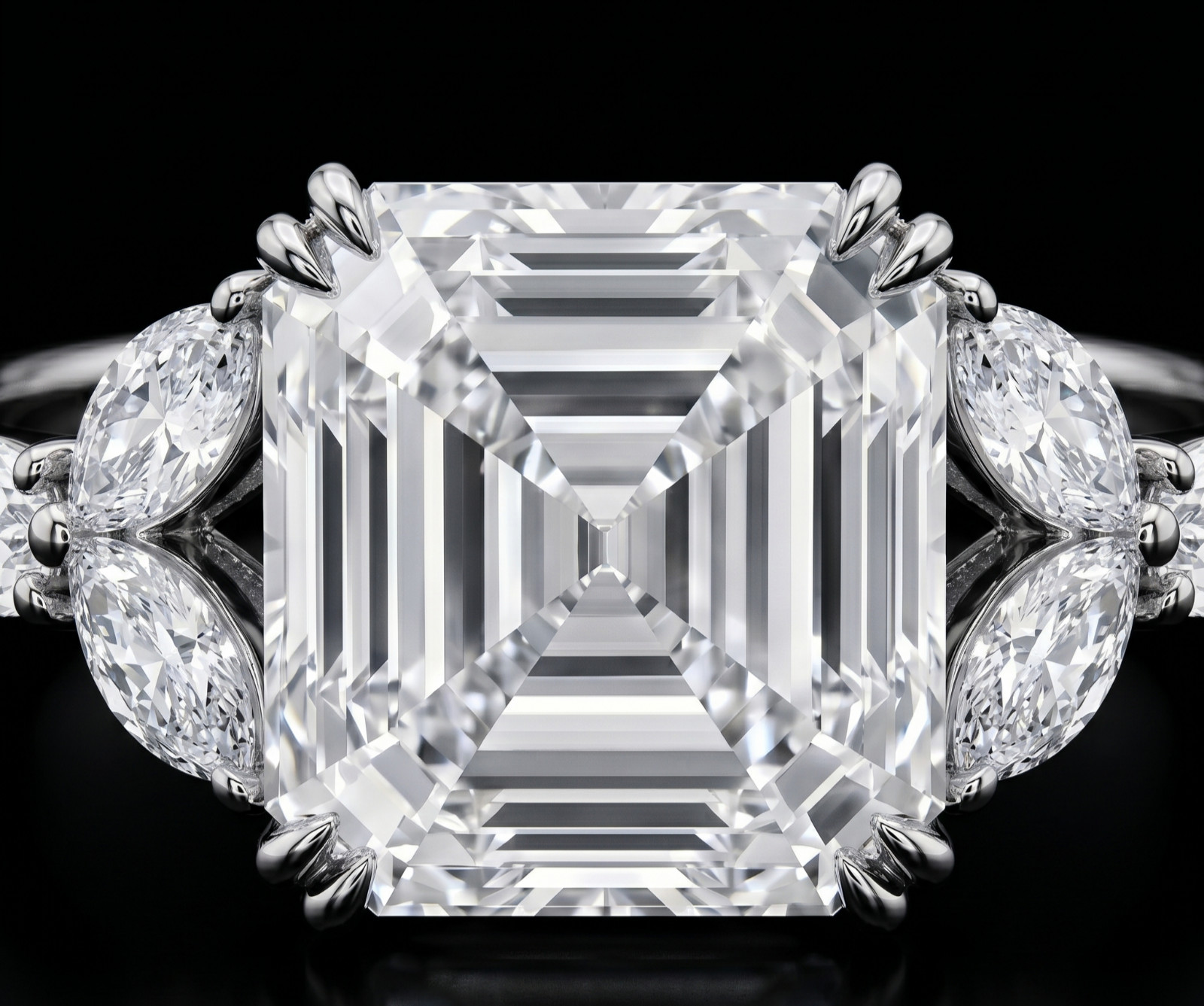 RARE 5.30 Ct Certified Asscher Cut White Natural Diamond Ring White Gold Finish