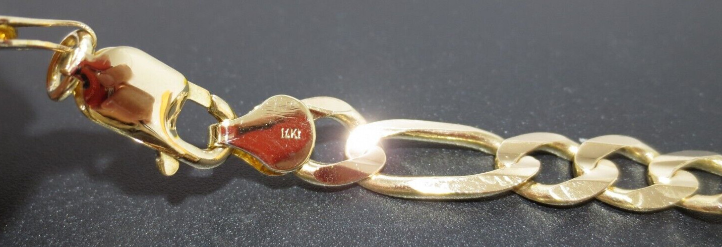 STUNNING 14K YG 3+1 FIGARO LINK BRACELET 8.75″ LONG 8.45 MM WIDE 17.26g(G128056)