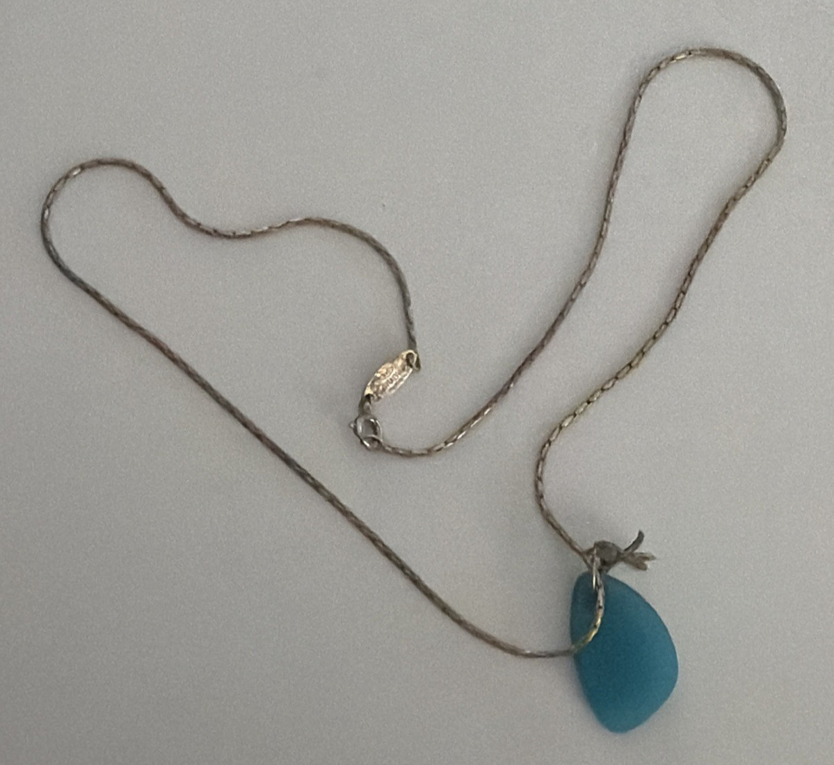 Paolo Romeo Italy 925 Sterling Silver Necklace Blue Sea Glass Dragonfly Pendant
