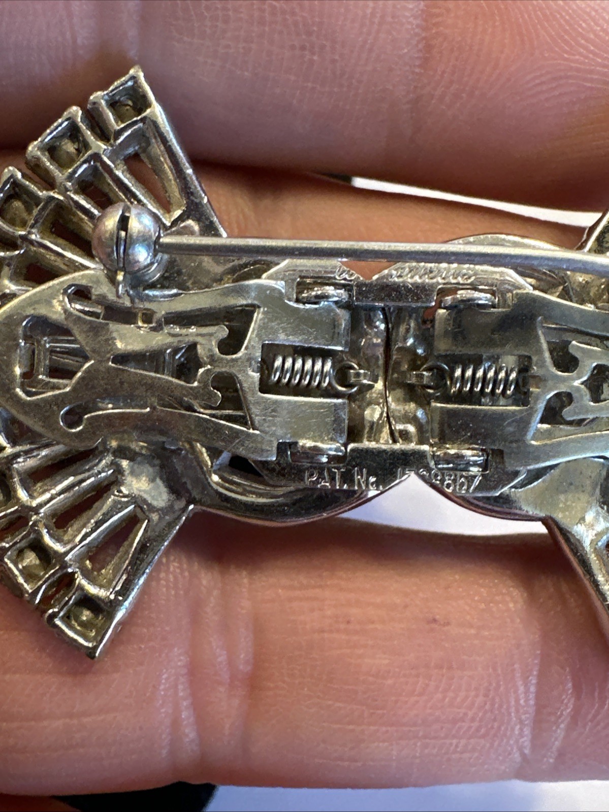 VINTAGE CORO DUETTE Brooch Dress Clip SET Rhinestone Art DECO 1930s