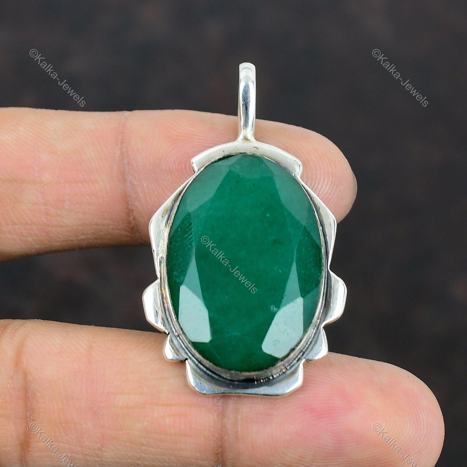 Natural Zambian Emrald Gemstone Pendant 925 Sterling Silver Jewelry For Women