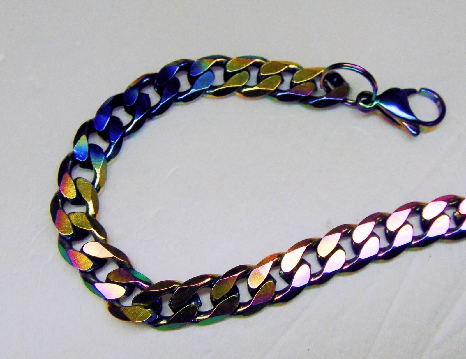 Hefty Bracelet or Necklace Rainbow Stainless Steel Cuban Curb Chain 10mm x 13mm