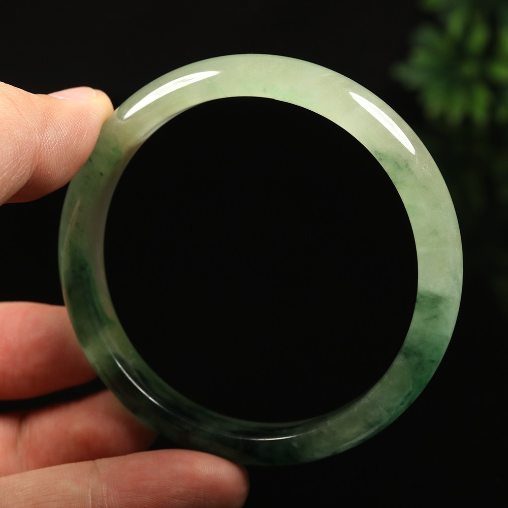 61mm White Emerald Green Jadeite Jade Bangle Bracelet Burma Jade Bangle A-13957