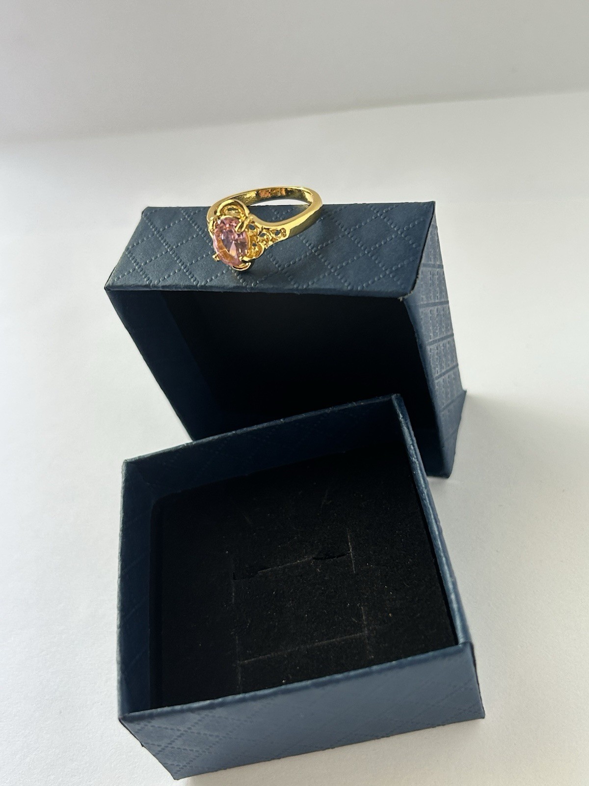 Vintage Pink Cubic Zirconia Ring Gold Plated Womens Size 6.5