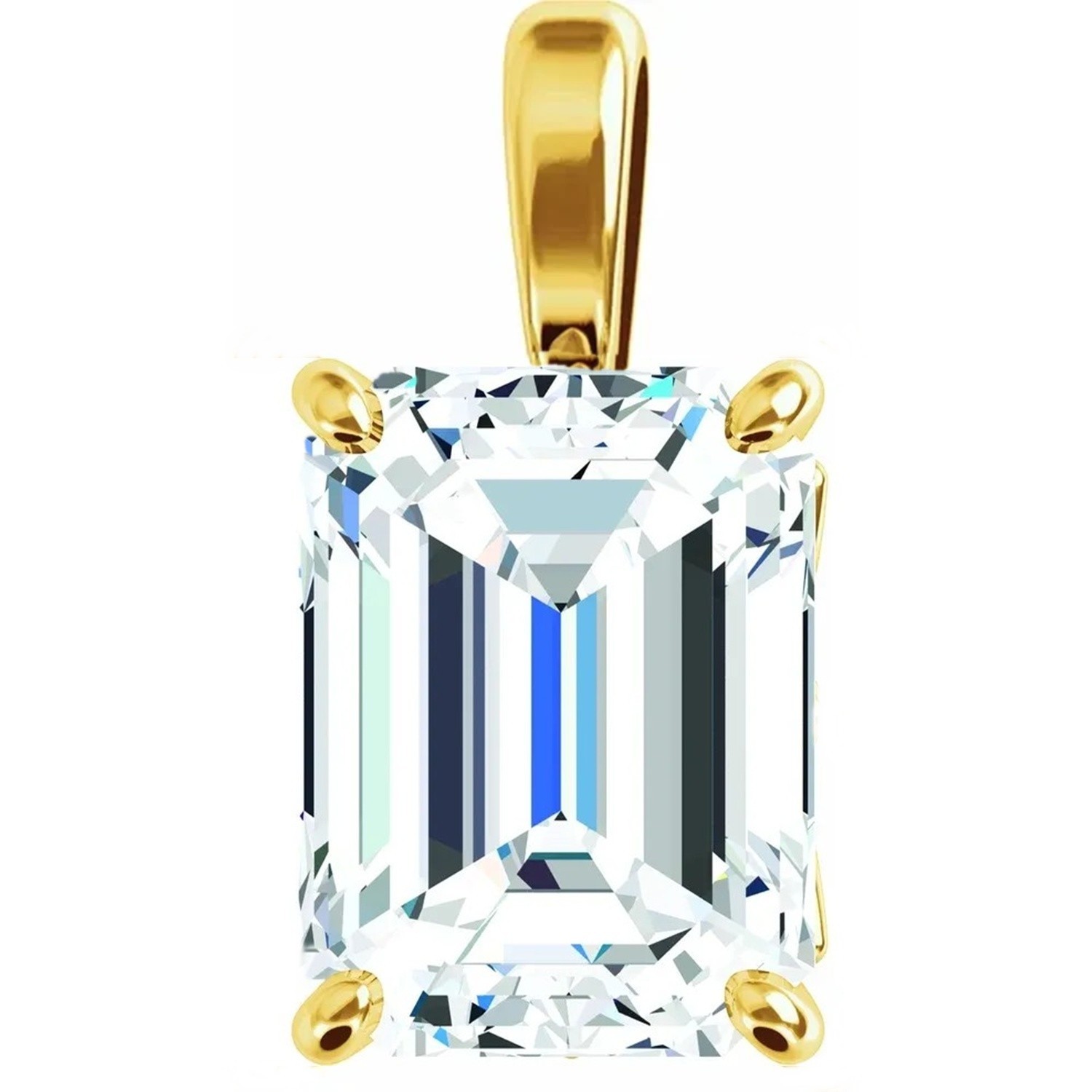 Pendant Mounting Emerald Cut 14K Yellow Gold Fleur-De-Lis Style 4 Prong Setting