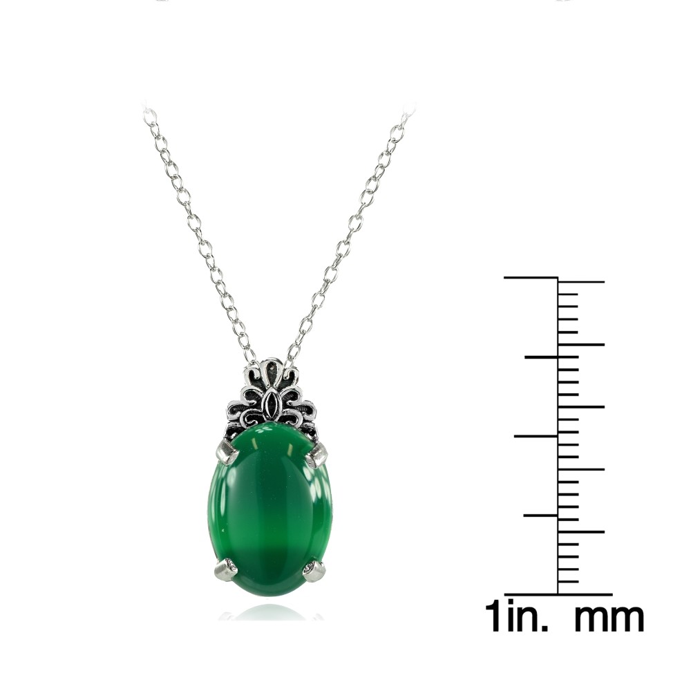 Oxidized Bali Inspired Filigree Oval Simulated Jade Necklace in 925 Silver