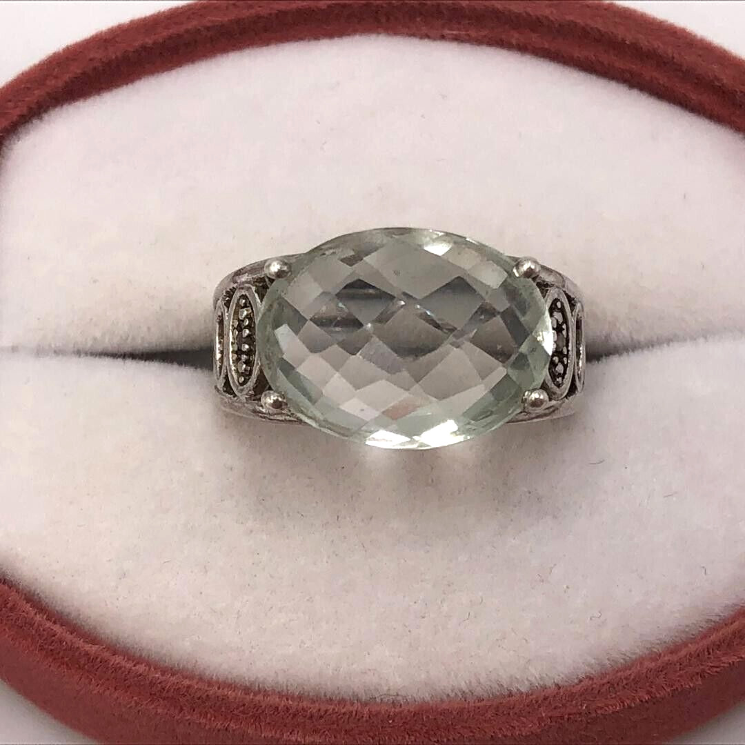 Vintage Signed MIDAS 925 Sterling Silver Mint Green Praisolite Ring SZ. 8