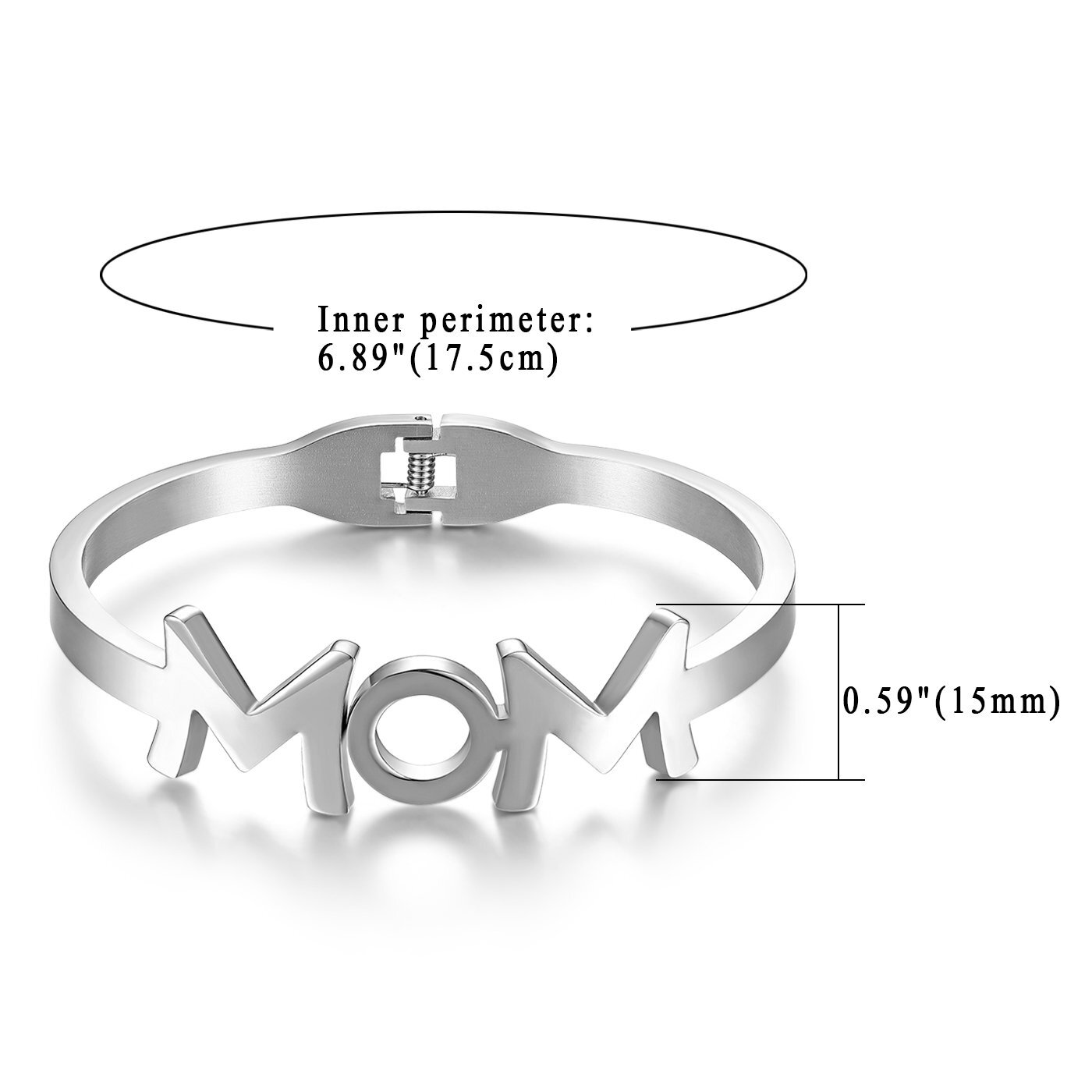 Charm MOM Stainless Steel Bracelet Bangle Cuff for Birthday Mother’s Day Gift