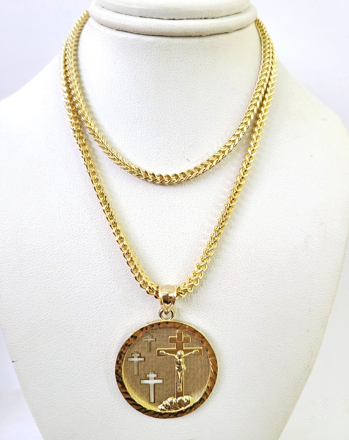10K Gold Franco Chain Jesus Medallion Charm Pendant 18-28 inches 3mm REAL