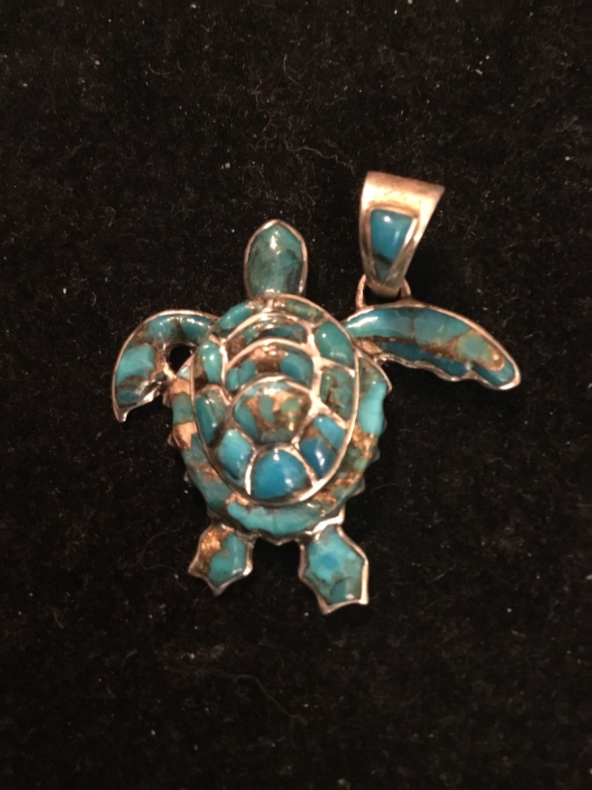 925 Sterling Silver Turquoise Turtle Pendant Philippines Sea Life Charm 6 Grams