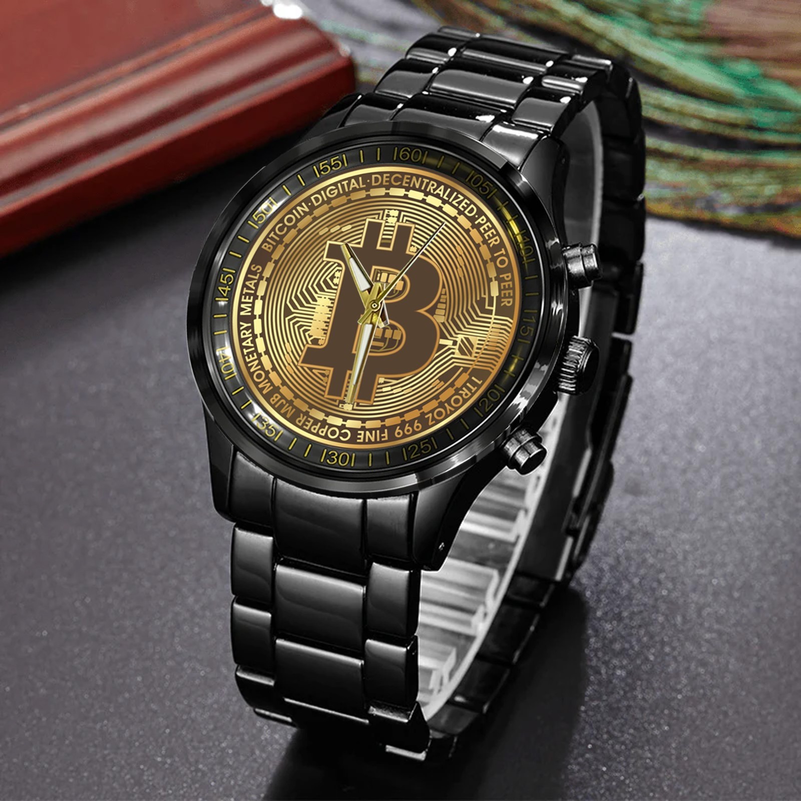 BTC-Bitcoin Logo Black Stainless Steel Watch