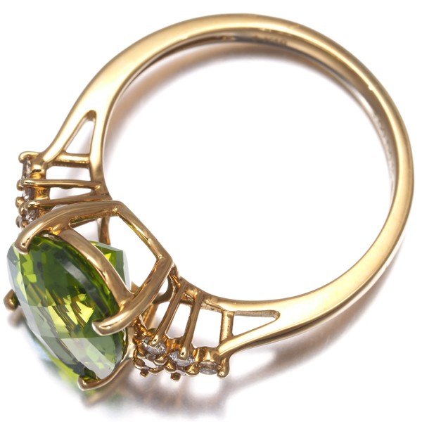 Auth GSTV Ring Peridot 3.00ct Diamond 0.15ct US6-6.25 18K 750 Yellow Gold