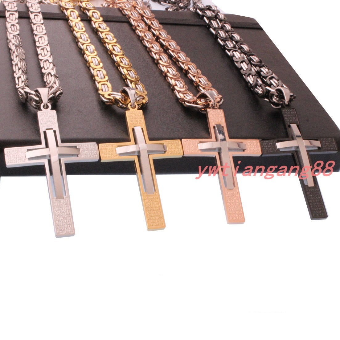 MEN Chain Byzantine Black Gold Silver Stainless Steel Cross Pendant Necklace Hot