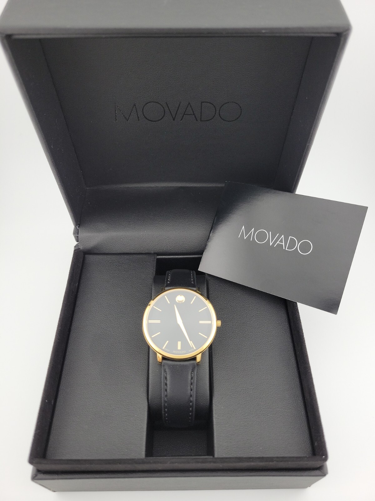 Movado Women’s Ultra Slim Leather Strap Black Dial Watch 0607091 ($795 MSRP)
