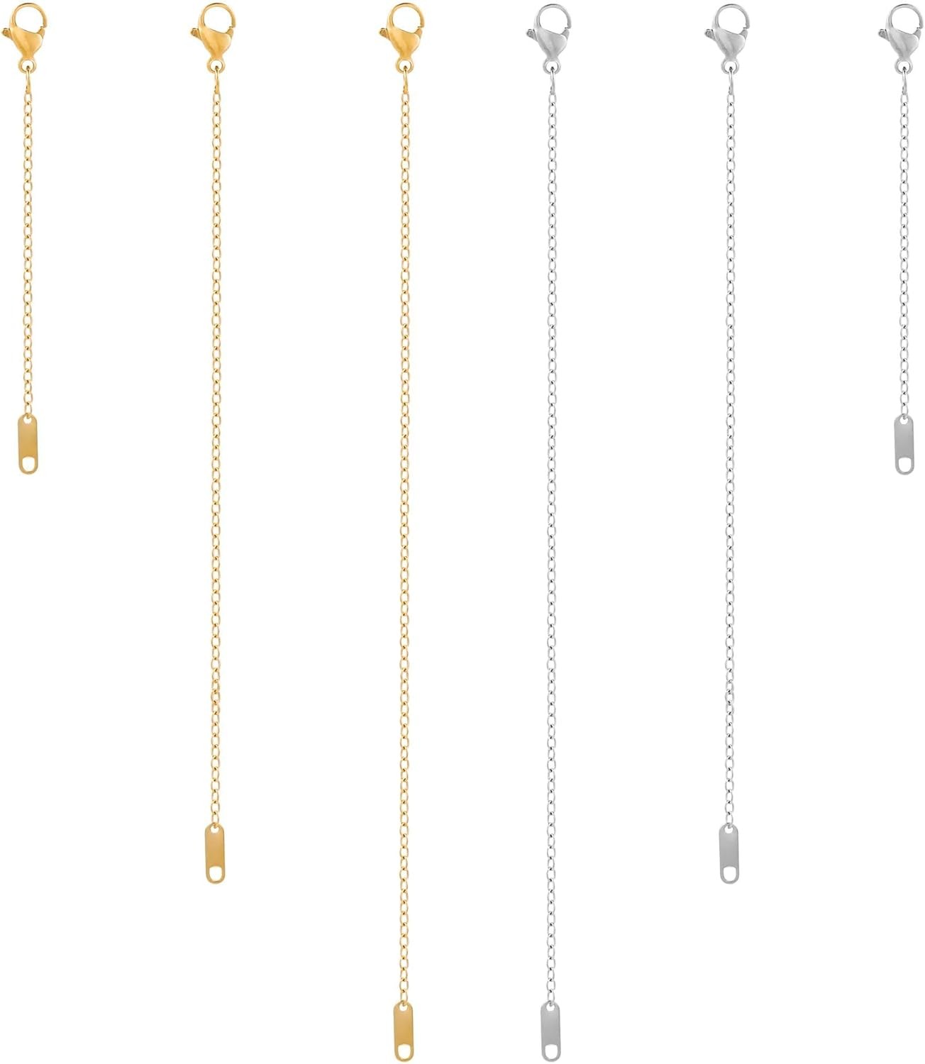 Gold and Silver Plated Necklace Extender Chain Set 6 Pcs 2 4 6 inch Lengths for