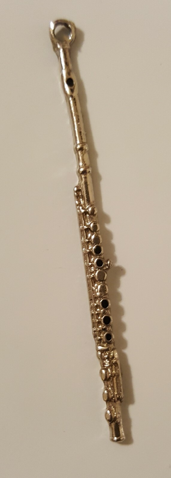 Silvertone Future Primitive USA with Black Enamel Miniature Flute Charm 2″ Long