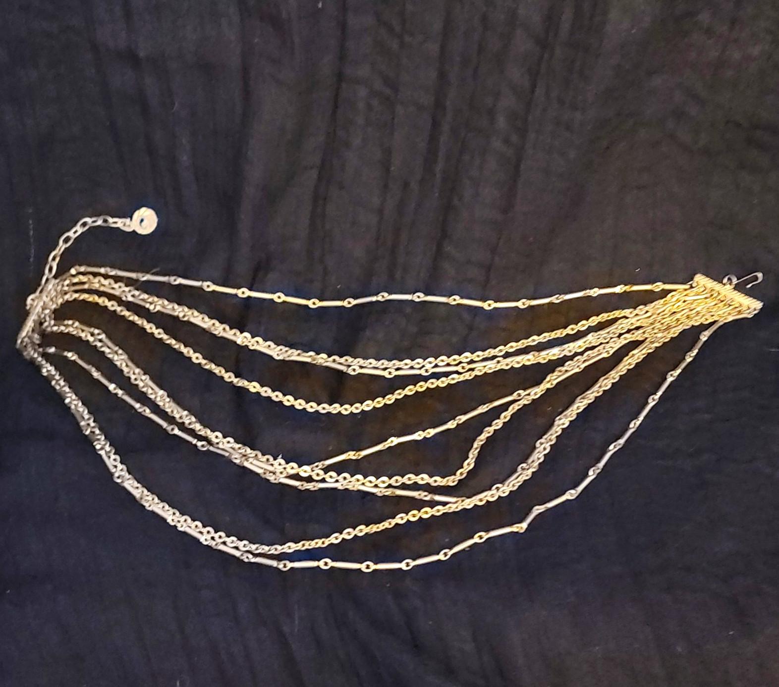 Silver Tone Multi-Strand Layered Cable Chain Statement Necklace Hook Clasp