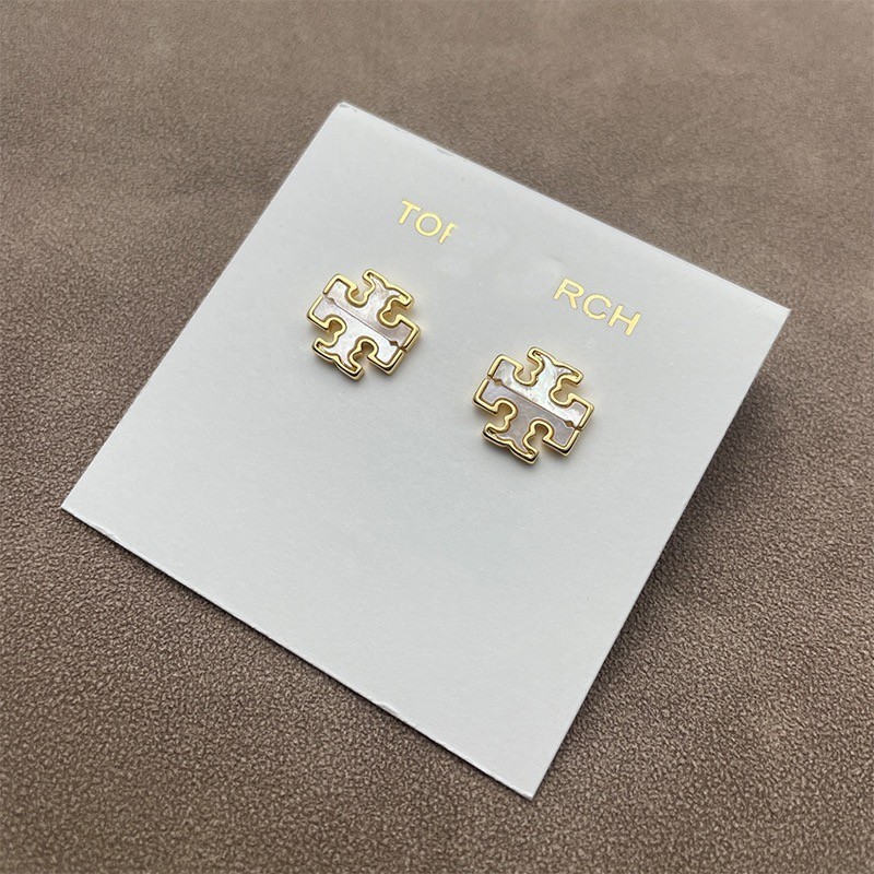 New Tory Shell white earrings with Jewelry Pouch Size:1.5*1.5cm