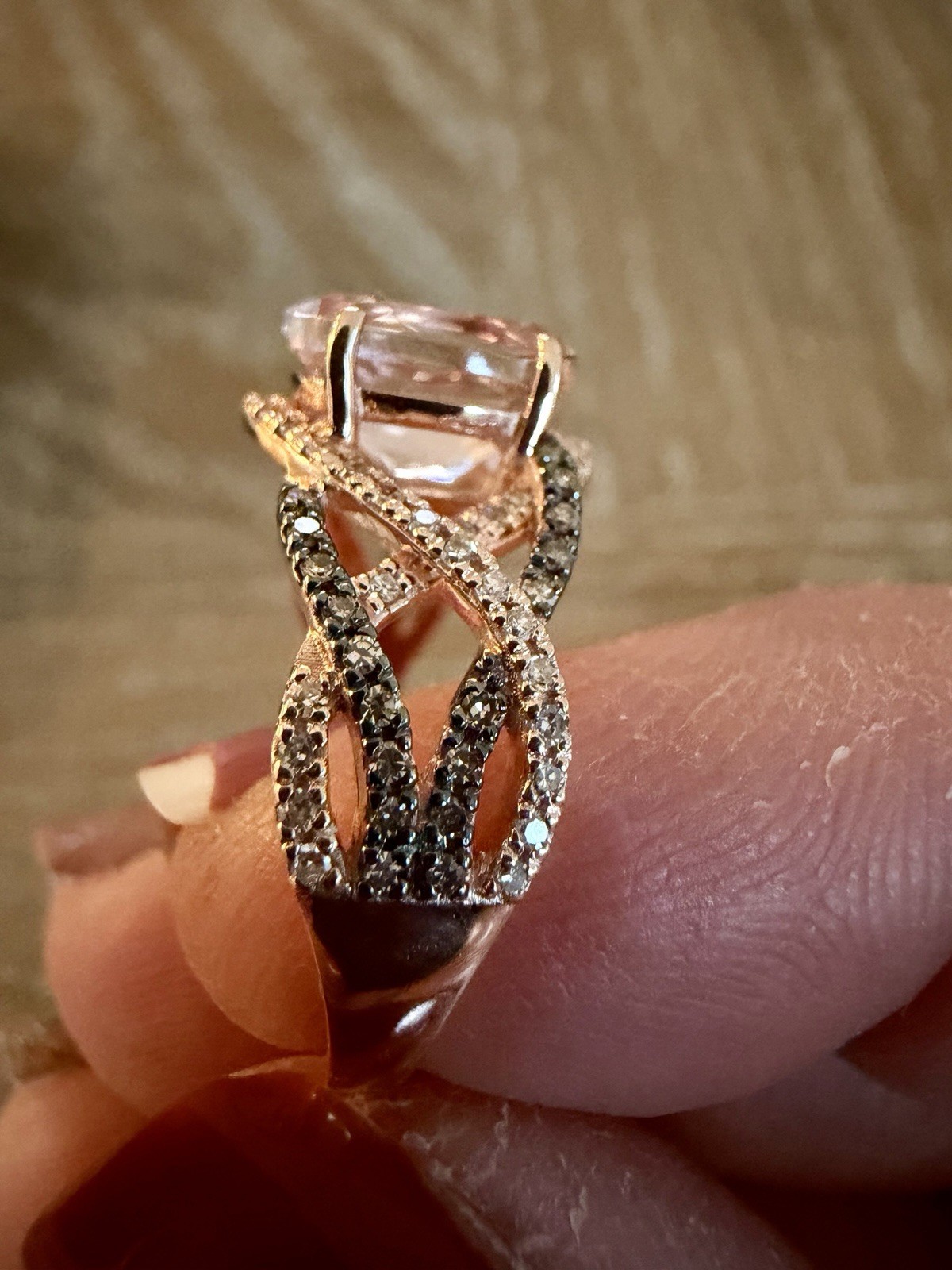 Brand New 1.90 Ct Morganite Ring In Rose Gold With .39ct Of Diamonds