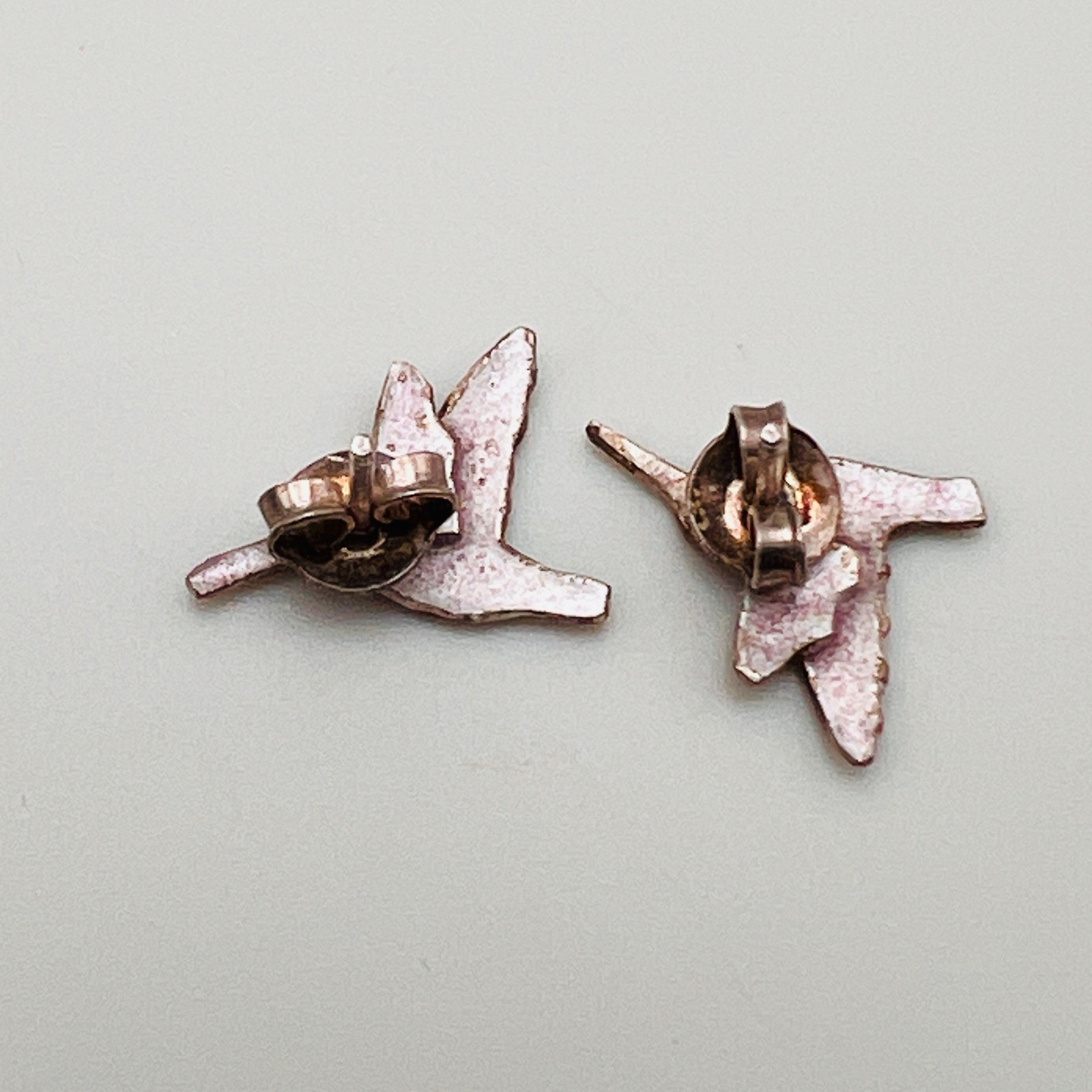 Vintage Enamel Hummingbird Stud Earrings Multi Color Silver Tone Bird Jewelry