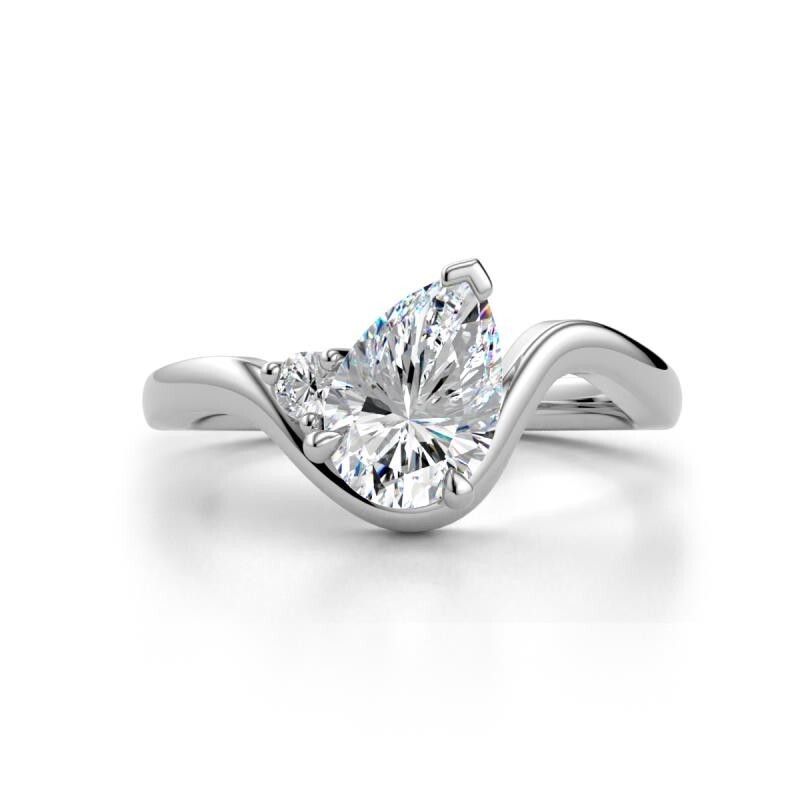 IGI Certified Pear and Round Lab Gr. Diamond Engagement Ring 10K Gold JP:400354