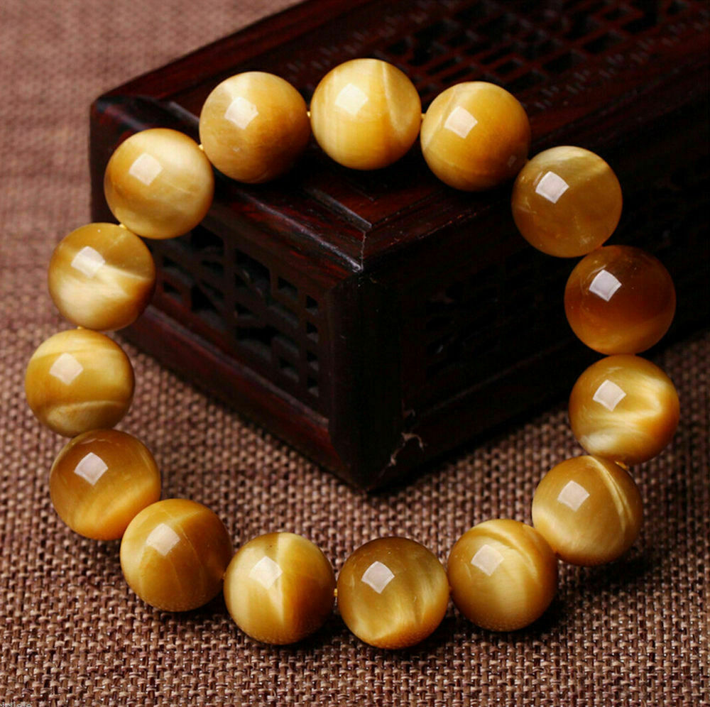 100% Natural AAA+ Gemstone Tigers Eye Stone Beads Woman Man Bracelet 7.5 Inch