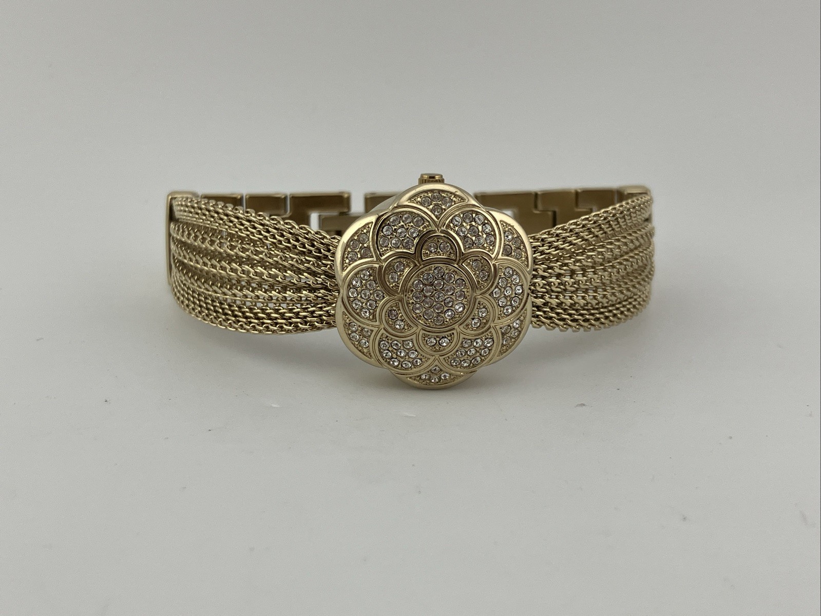 Anne klein Ladies 23mm Watch Hidden Dial Gold Tone Rope Band 6.25″ Ak1046 -RUNS