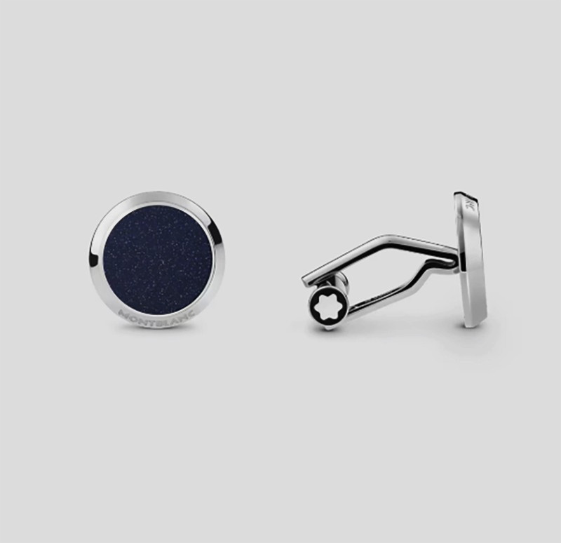 Montblanc Meisterstück Round Stainless Steel Cufflinks|Blue|MB112906|No box