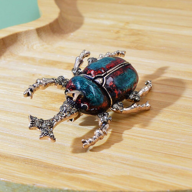 Rhinestone Bug Brooches For Women Enamel Beetle Pin Vivid Insect Brooch