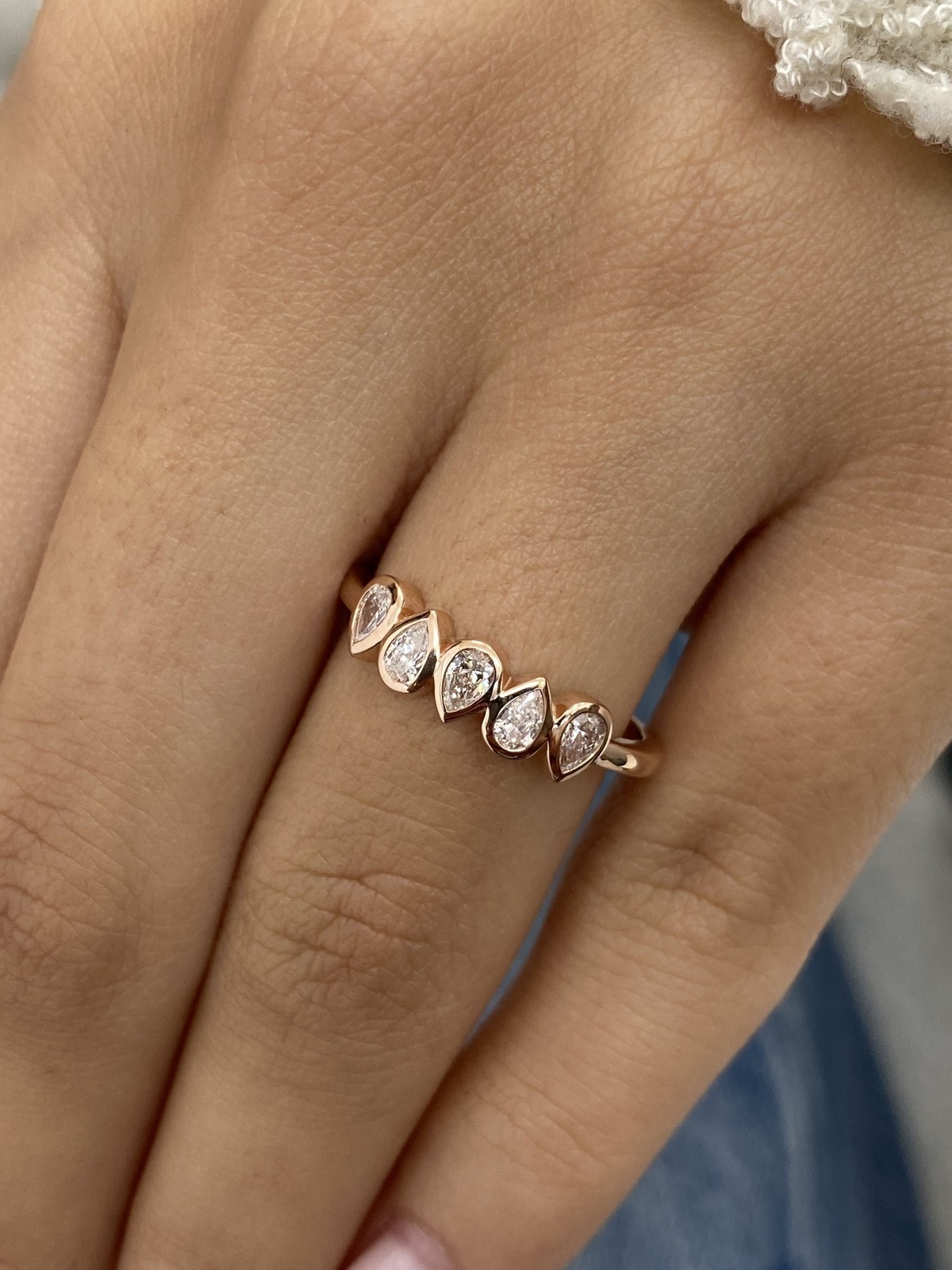 14k Rose Gold 5 Stone Ring Lab Created Diamond Pear Cut F/VS Cluster 0.3 Ct