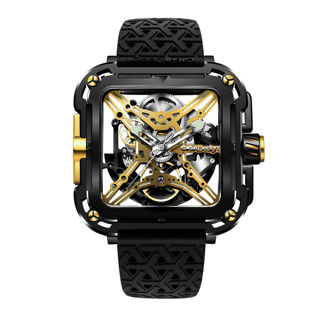 CIGA Design X Automatic Skeletonized Titanium Square Black Gold Men’s Watch