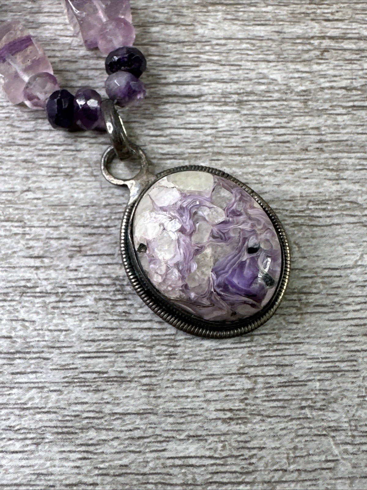 Artisan Handmade In MT Mixed Purple Glass Beaded Necklace 18″