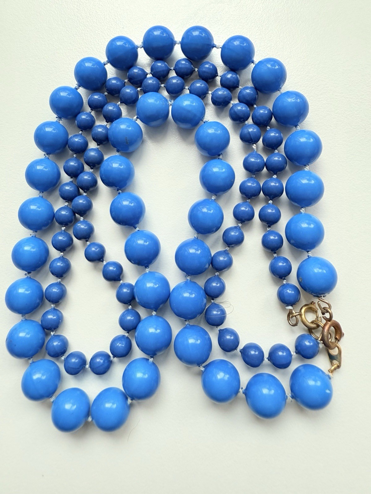 Two Vintage Plastic Blue Fused Bead Necklaces (2858)
