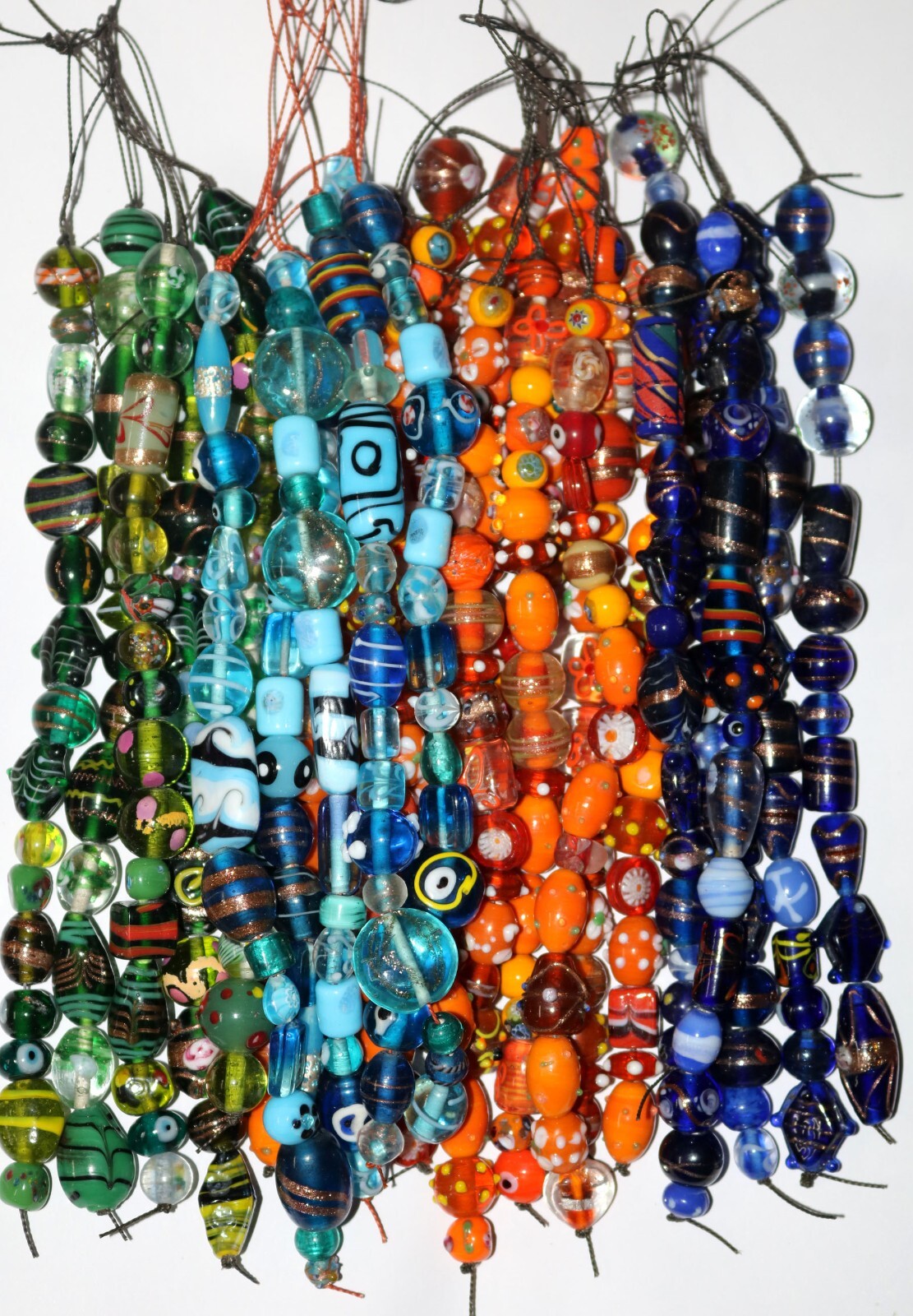 30 strands lot Lamp work Beads, 5 each in 6 color combination, Handmade Glass