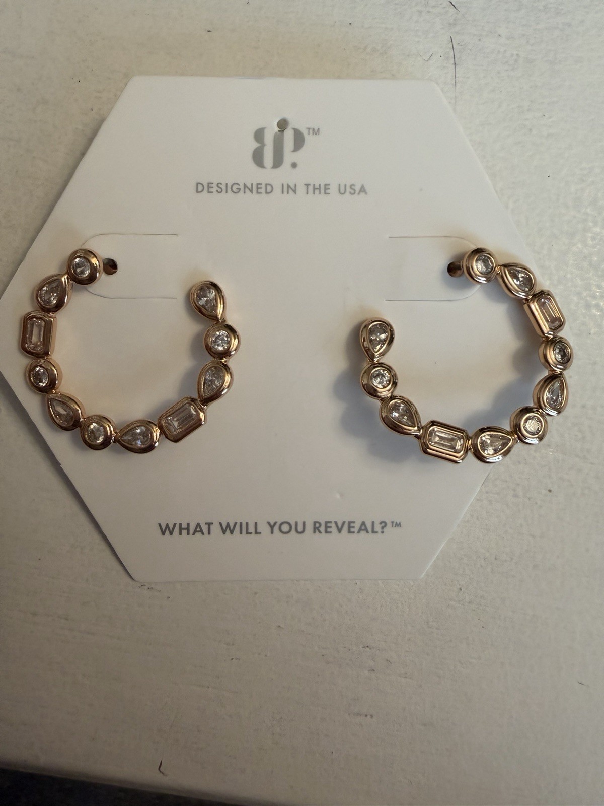BP ER79151 Hoop Earrings White/Colorless Cubic Zirconia Rose Gold Plated