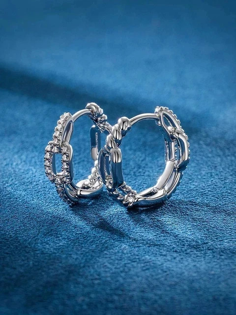 Hoop Huggie 1.60Ct Round Cut Lab Grown Diamond Earrings In 14k White Gold Plated