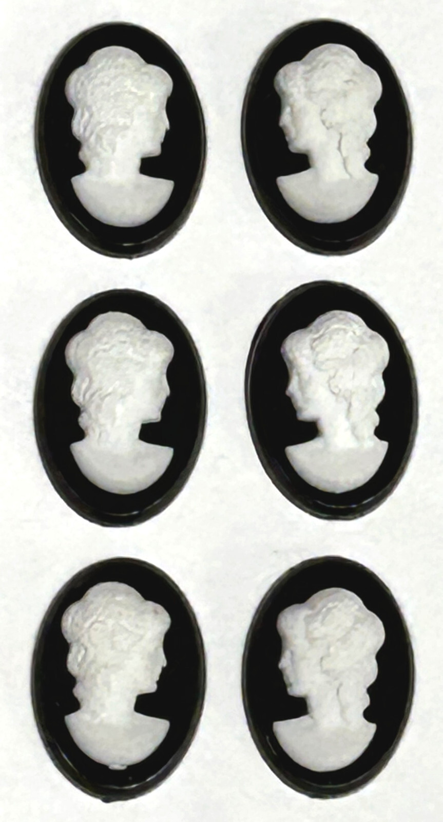 12 Vintage Resin Cameos 18 X 13 mm Left & Right Facing Ivory on Black LOT NEW
