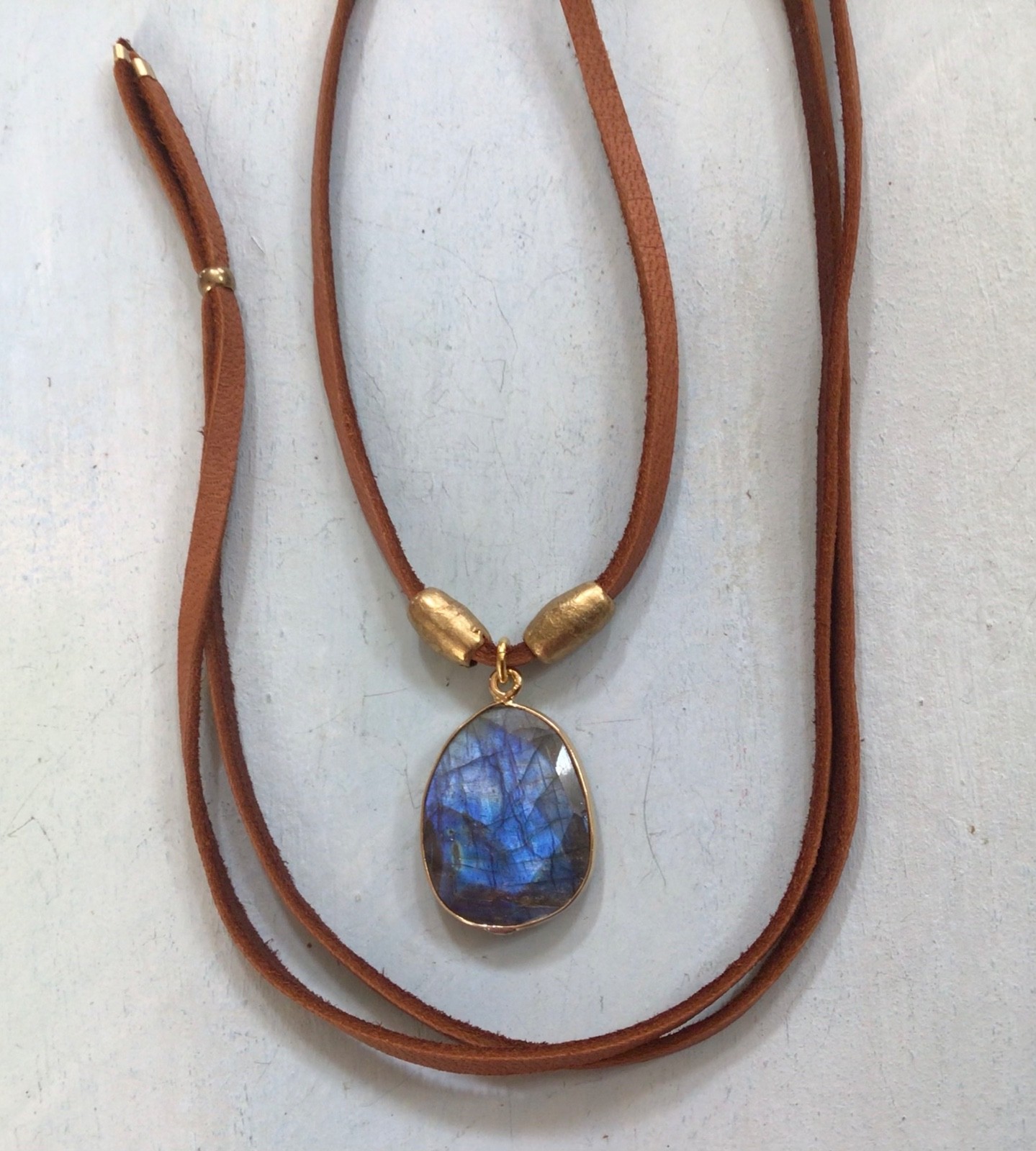 $259 Labradorite Sundance Charm Necklace leather suede cord artisan jewelry