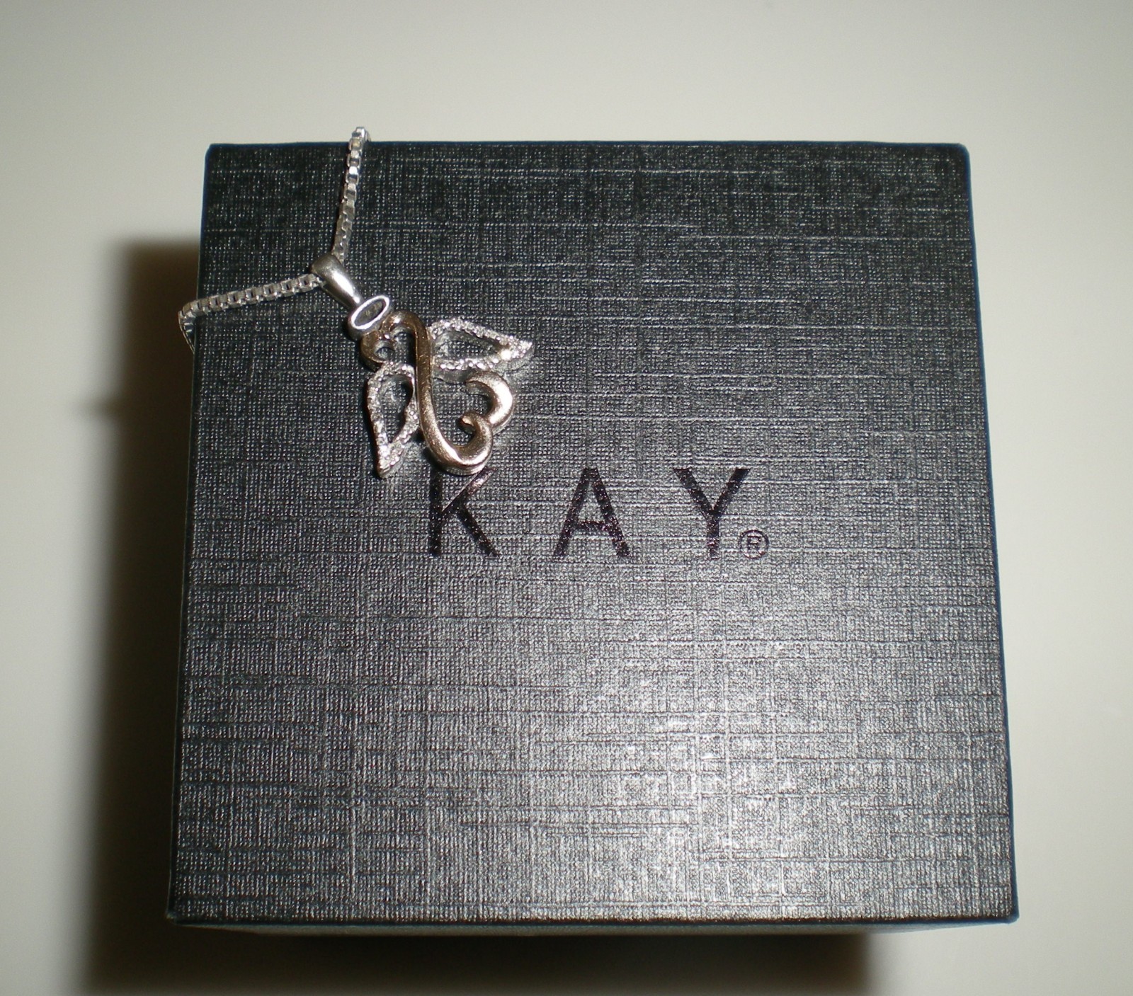 Jane Seymour Open Hearts 1/20ct SS 10K Rose Gold ANGEL Diamond Necklace KAY BOX