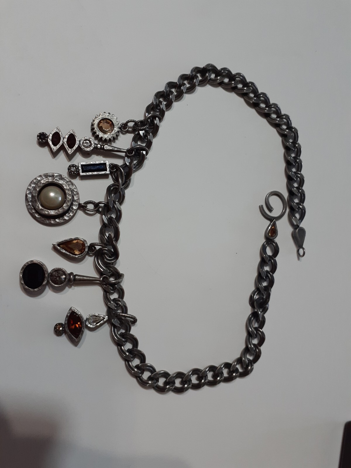 Patricia Locke Silvertone Multicolor Crystals Charms Chain Necklace 16″