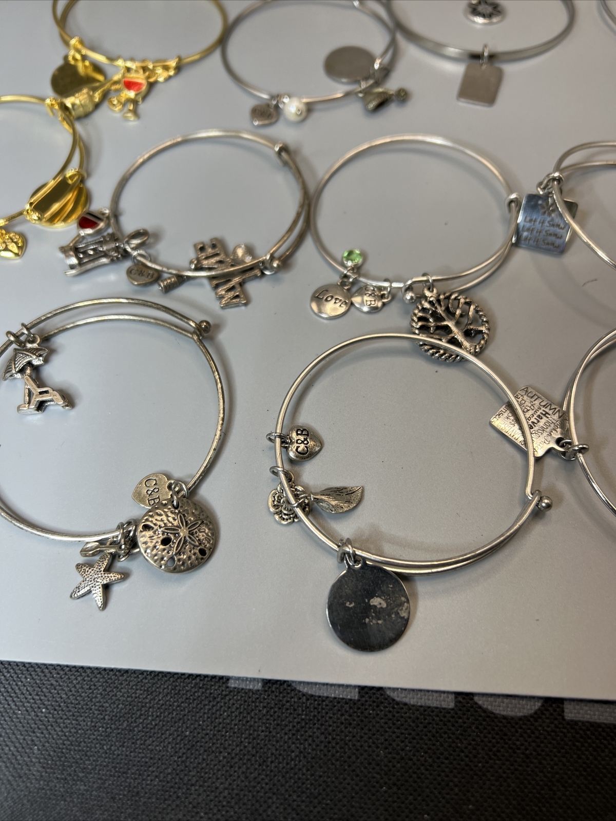 20- Bangle Bracelets w/Charms (11-C&B “Christopher & Banks” & 7 Un-Marked) M2164